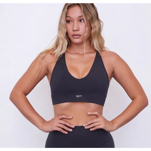 SET Active Other - SET Active Luxform Racer V Neck Sports Bra Racerback Storm Blue Size Small